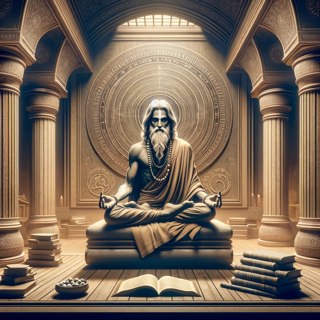 Artistic representation of Sage Patanjali or the Yoga Sutras, symbolizing the classical era of yoga philosophy.
